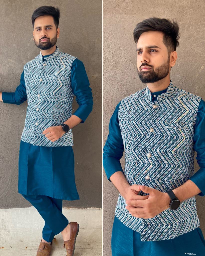 Buy Manyavar Koti Rama Banglori Silk Kurta Pyjama With Embroidered