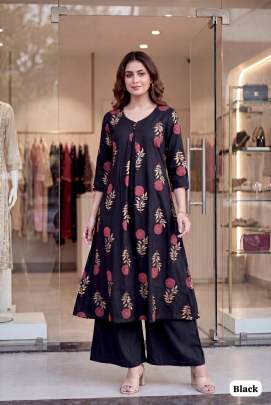Black Floral Flex Cotton Co-ord Set for Women
