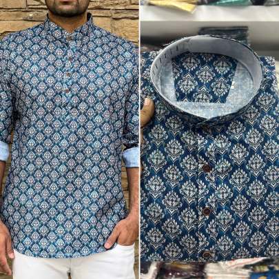 Cuffed sleeve kurta for men