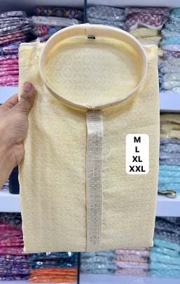 GRACIOUS DOUBLE PATTI NECK CREAM KURTA PYJAMA FOR MEN