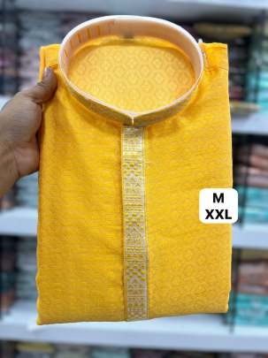 GRATEFUL MENS PREMIUM YELLOW JACQUARD KURTA PYJAMA