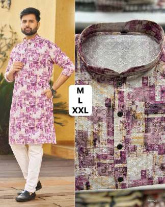 Lucknowi printed with sequence work kurtas for men 