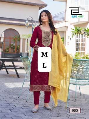 Embroidered kurti pant dupatta set