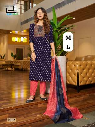 Rayon printed embroidery work kurti bottom dupatta