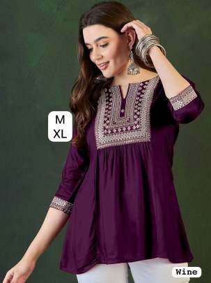 Rayon short tops with embroidery work for women