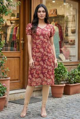 Shimmer silk printed regular wear straight kurti