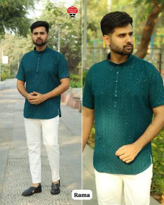 Traditional Chikan Work Short Kurta for Men