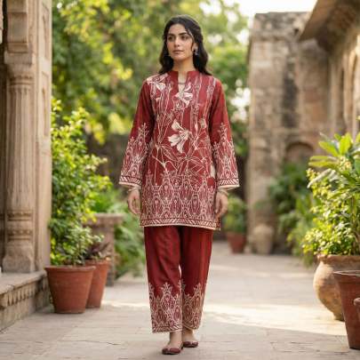 Trendy rust color Linen cotton co-ord set 