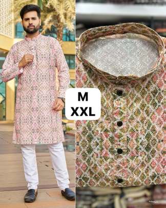 printed rayon schiffli chikan work kurtas for men