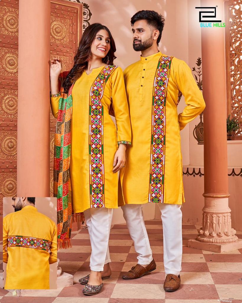 Buy yellow cotton printed kurta with pants - Set of 2 | Priya Chaudhary