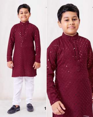 ALLURING HEAVY RAYON MAROON KIDS KURTA PYJAMA