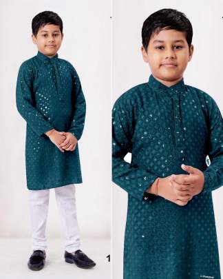 ASTOUNDING NAVY BLUE RAYON KIDS KURTA PYJAMA 