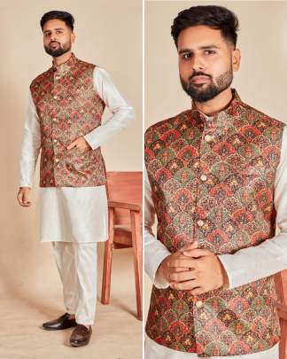 AWESOME MENS KURTA PYJAMA WITH BANARASI JEQUARD KOTI