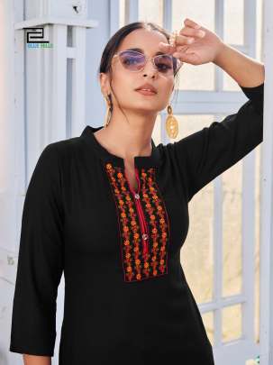 CITY GIRL - BLACK RAYON CASUAL WEAR KURTI WITH EMBROIDERY WORK