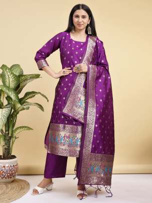 Banarasi silk kurti pant dupatta set