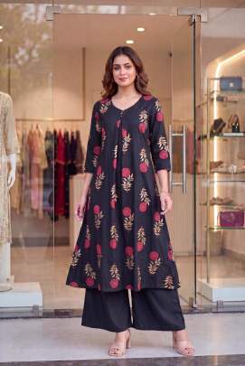 Black Floral Flex Cotton Co-ord Set for Women