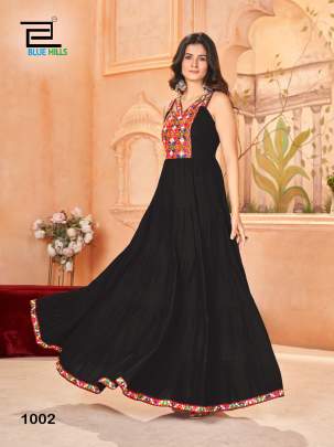 Black Rayon sleeveless gown for Navratri