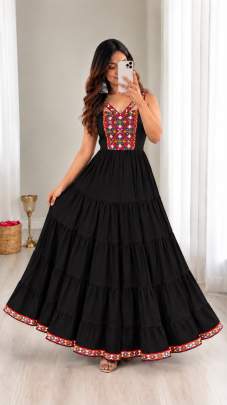 Black Rayon sleeveless gown for Navratri