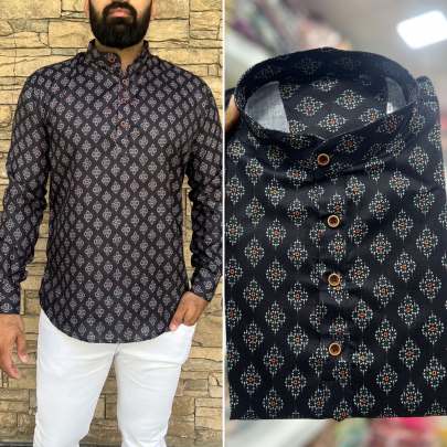 Black hit print collection full sleeves short length kurta