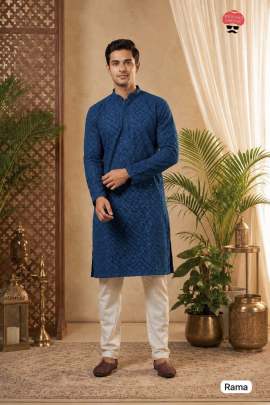 Blue Lucknowi Trendy Kurta For Men