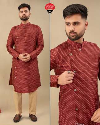 DELIGHTFUL MENS SILK CROSS BUTTON KURTA PYJAMA