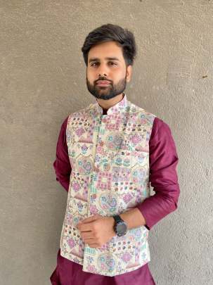 Designer Embroidery Koti for Groom
