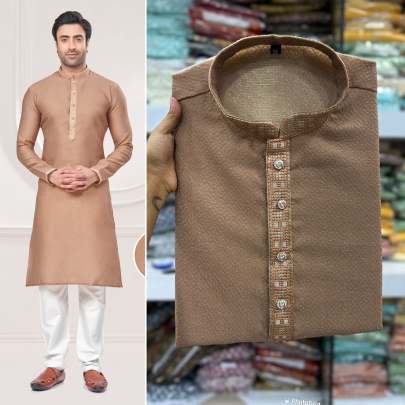 EXCELLENT CREAM EMBROIDERED KURTA PYJAMA FOR MEN