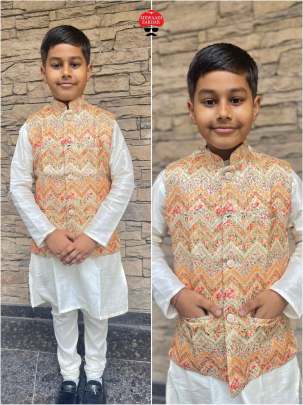 EXCITING KIDS KURTA PYJAMA WITH JACQUARD KOTI