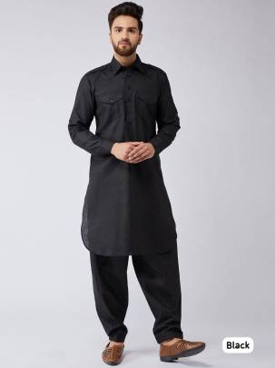 EXCLUSIVE BLACK COTTON PATHANI KURTA PYJAMA FOR MEN