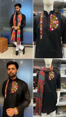 Embroidered cotton kurta for men