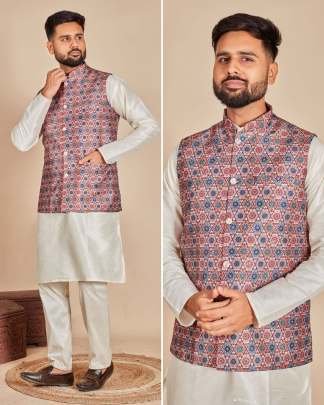 GOOD LOOKING SOFT SILK KURTA PYJAMA WITH KOTI FOR MEN