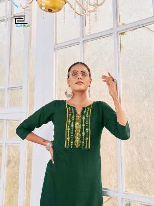 CITY GIRL - GREEN RAYON CASUAL WEAR KURTI WITH EMBROIDERY WORK