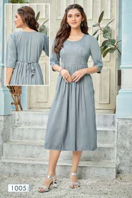 ANUSHKA - GREY PRINTED RAYON LONG GOWN WITH NAYRA CUT PATTERN