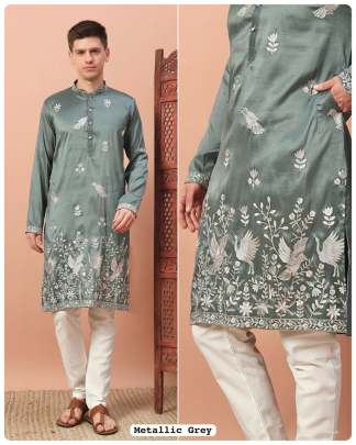 Grey embroidery silk kurta with sequins work