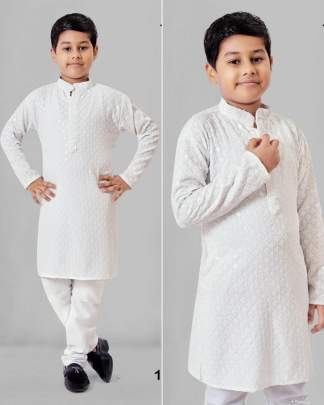 HEAVY CHIKANKARI WHITE KURTA PYJAMA FOR KIDS