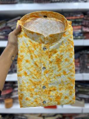 Haldi special printed rayon schiffli chikan work kurtas 