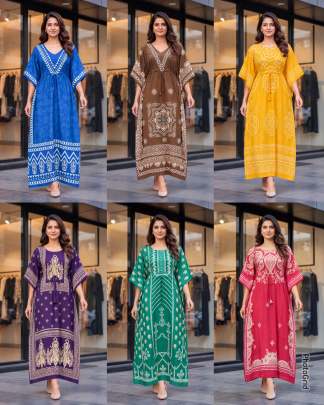Heavy French Crape printed Kaftan Dress for Women Wholesale
