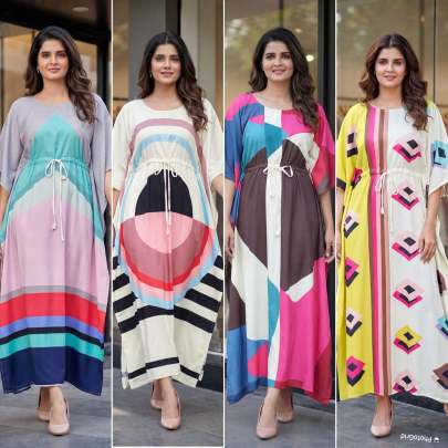 Heavy French Crape printed Trendy Kaftan 