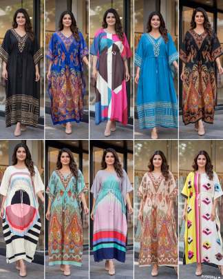 Heavy French Crape printed Trendy Kaftan 