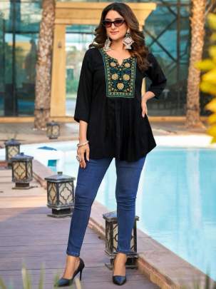 Heavy rayon Embroidery work short tops  