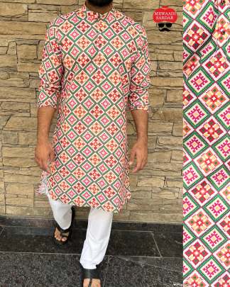 INCREDIBLE PRINTED COTTON KURTA PYJAMA FOR MEN