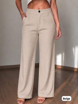beige or cream Korean Style High Waist Stretchable Pants for Women | Premium Imported Fabric | Smart Casual & Office Wear Trousers