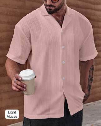 LIGHT MUAVE SUGAR CAN TEXTURED SHIRT FOR MEN