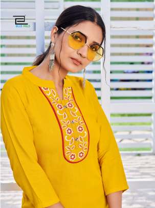 CITY GIRL - LIGHT MUSTARD RAYON CASUAL WEAR KURTI WITH EMBROIDERY WORK