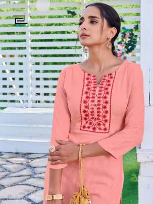 CITY GIRL - PEACH  RAYON CASUAL WEAR KURTI WITH EMBROIDERY WORK