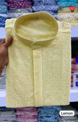 LOVABLE LEMON HEAVY RAYON CHIKAN WORK KURTA PYJAMA FOR MEN