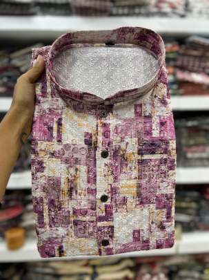 Lucknowi printed with sequence work kurtas for men 