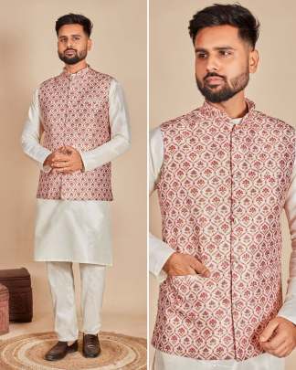 MAGNIFICENT SOFT SILK MENS KURTA PYJAMA WITH KOTI