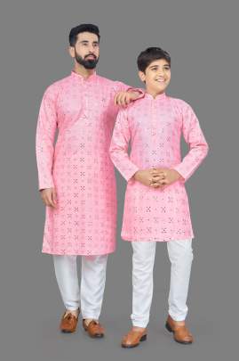 MIRROR KURTA - PINK HEAVY COTTON KURTA WITH EMBROIDERY AND FANCY BUTTONS