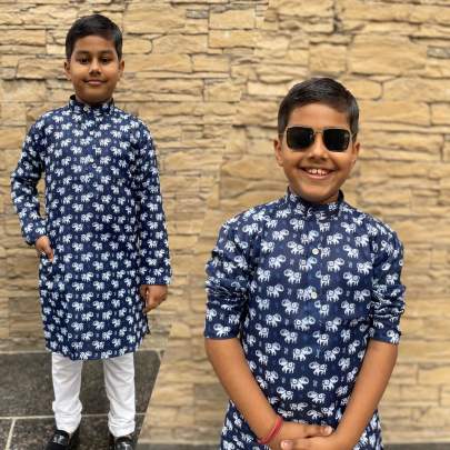 Mesmerizing Cotton Printed Kurta Pyjama For Kids 